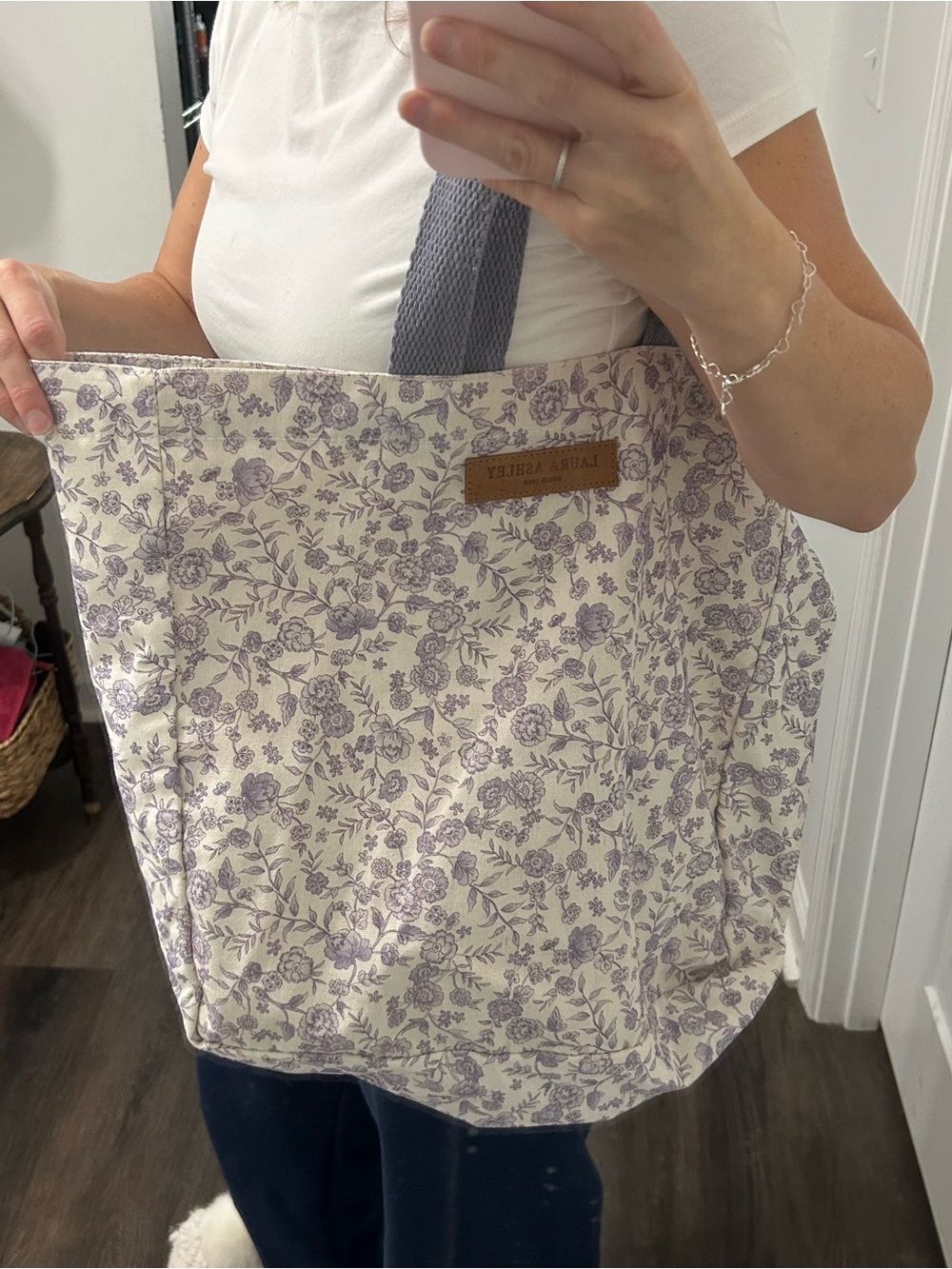 Laura Ashley Cream Tote with Purple Floral Print